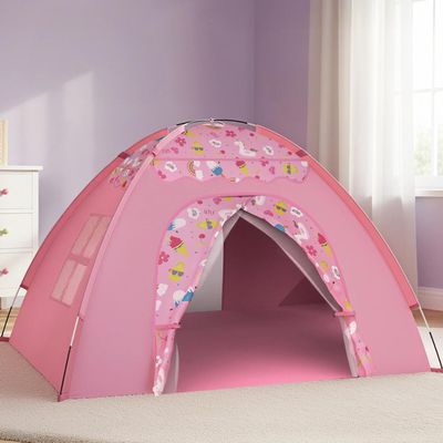 AFUNX Kids Play Tent, Extra Large Unicorn Playhouse for Girls, 70"x45"x43" Pink Kids Playhouse with Cute Ice Cream & Fruit Prints, Foldable Indoor Play Space, Tunnel-Ready Design, Easy Setup Gift Idea