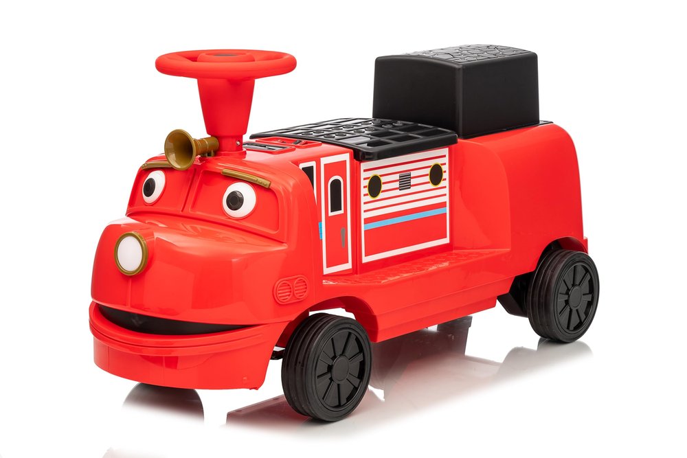 12V Ride on Train Trackless, 2 Seater Kids Ride on Toy Licensed by CHUGGINGTON with Removable Storage Chair, Light, Music, Rubber Wheels, Kids Electric Car for Boys Girls 3+ (Without Carriage)-Red