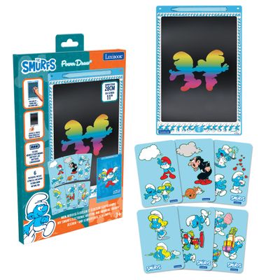 LEXiBOOK, The Smurfs, Magic Slate, Artistic and Creative Toy for Girls and Boys, Multicoloured Drawings, 28 cm Screen, Includes 1 Stylus and 6 Stencils, Blue, CRT10SF