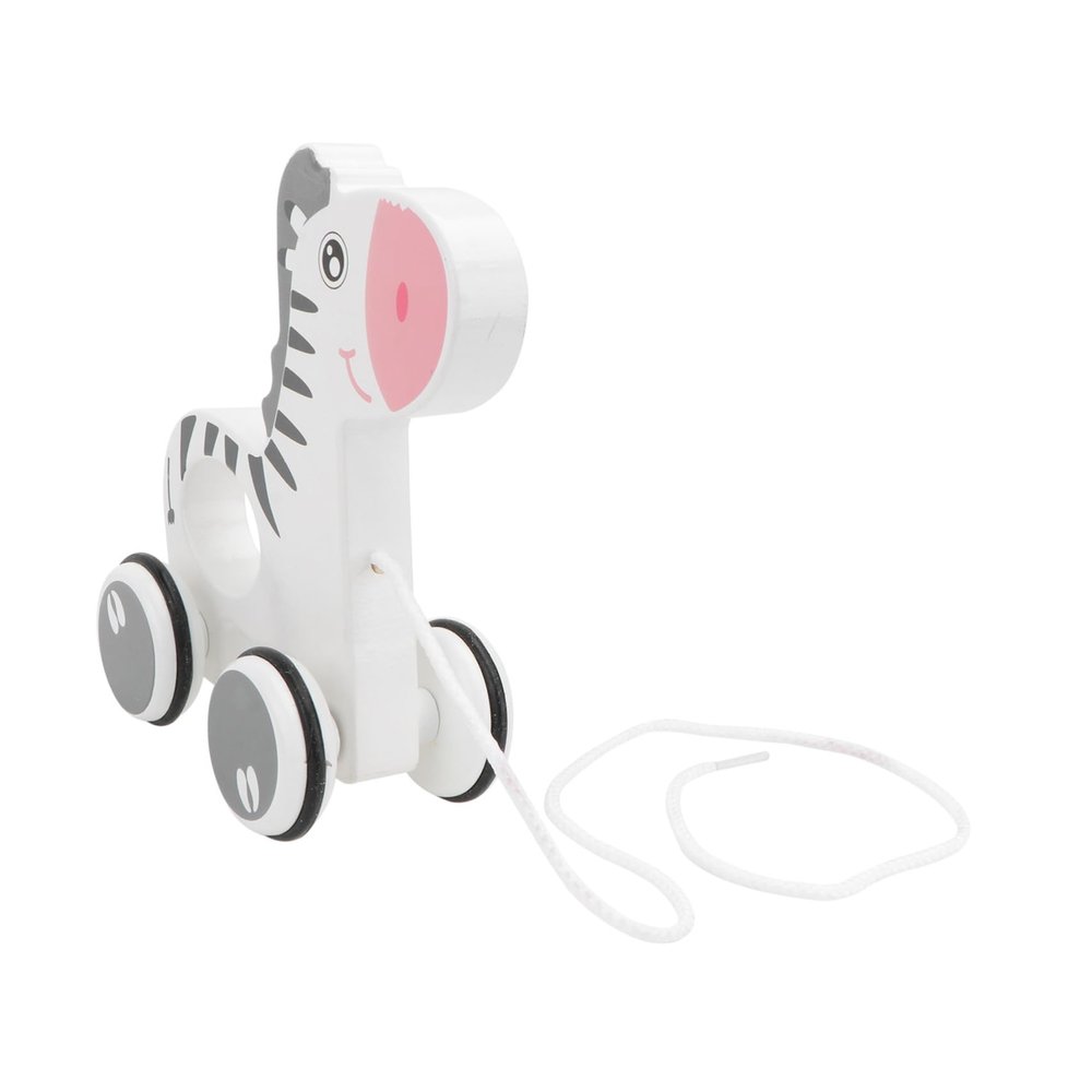 COOLHIYA Cartoon Zebra Wooden Pulling Car for Walk Learning Pull Along Safe Gift for Shower Birthday Christmas