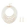 ZYIBPMSJKQCFK Bohemian Multi Layered Pearl Necklace Earring Set,white,38.5+7.5cm view 1