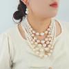 ZYIBPMSJKQCFK Bohemian Multi Layered Pearl Necklace Earring Set,white,38.5+7.5cm view 3