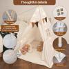 KetieStory Kids Play Tent Set  Portable Teepee Tent for Toddlers with Mat & Star Lights, Washable and Foldable Indoor Play House for Baby Aging 1-3 as Reading Nook & Room Decor view 3