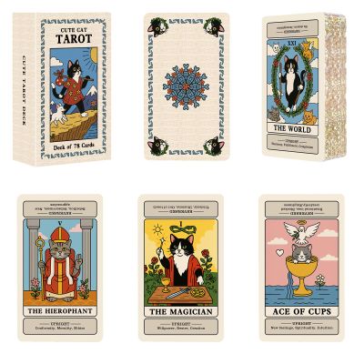 BWTY Best wishes to you Cat Tarot Cards for Beginners with Meanings on Them Beginner Guided Cute Tarot Deck with Gold Foil Edge Standard Size