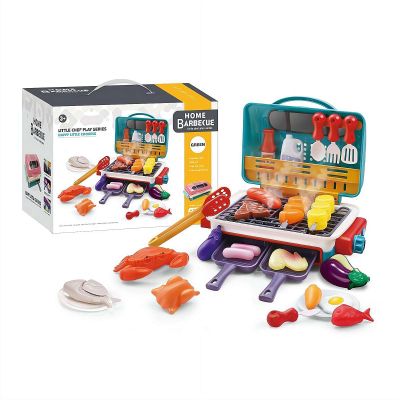 35 Pcs Kids BBQ Toy Grill Playset, Kitchen Playset with Lights & Sounds, Children's Kitchen Toys, Role Play Kitchen Accessories, Christmas Birthday Gift for Boys & Girls Ages 4-8 (Blue)