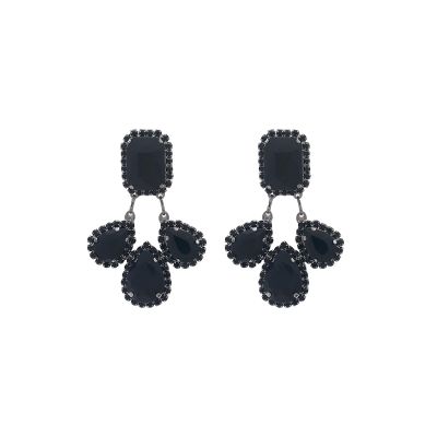 6.0 * 4.1cm Retro Teardrop Shaped Glass Geometric Fringe Earrings ,black,6.0 * 4.1cm