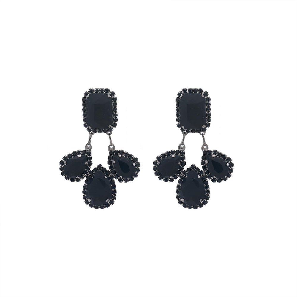 6.0 * 4.1cm Retro Teardrop Shaped Glass Geometric Fringe Earrings ,black,6.0 * 4.1cm