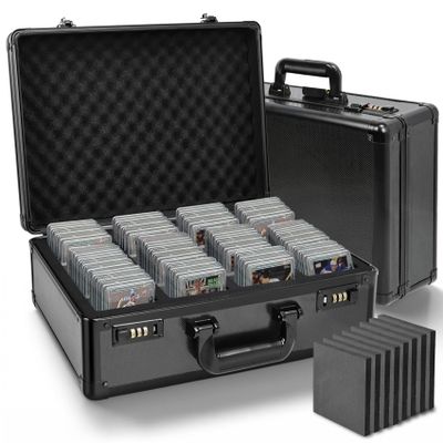 160+ 4 Row Graded Card Storage Box with Combination Lock, Aluminum Alloy Sports Card Case Fits PSA, BGS, SGC, Toploaders & One Touch Durable Slab Organizer for Baseball, Football, TCG, MTG Cards