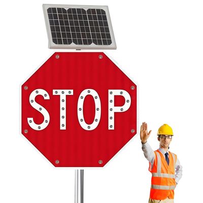 Solar Power Stop Flashing Traffic Signs,Octagon Rust-Proof Stop Sign,Egp Reflective Film,Aluminum Reflective Flashing Stop Signs,for Lighted Illumanated Led Light Traffic Road Signs 80 * 80cm(32in)