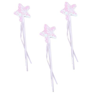 COOLHIYA 3Pcs Fairy Sticks White Pentagram Glitter Wands for Costume Cosplay Birthday Party Playthings Safe Mild Material Handheld Fairy Wands 3pcs