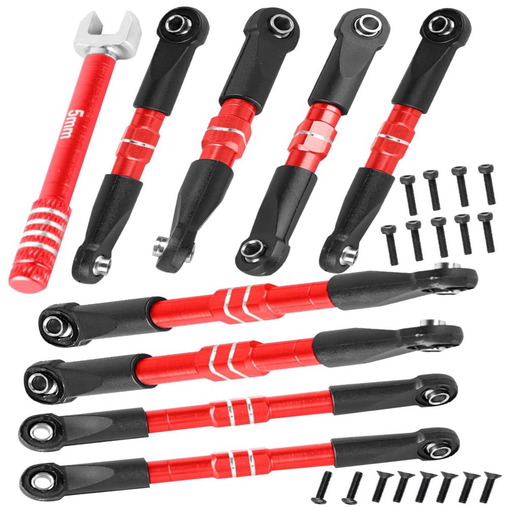 hopsupRC RC Adjustable Turnbuckles Links Upgrades Part for 1/16 Mini Slash 70054-1 RC Car.Front & Rear Aluminium Adjustable Turnbuckles Camber Toe Link Hops Up.Red