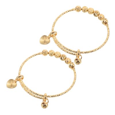 BESPORTBLE 2pcs Baby Jewelry: Baby Beaded Bracelet Bangles Adjustable for Infant Girls - Golden Plated Toddler Bangle No Damage for Birthdays Christenings