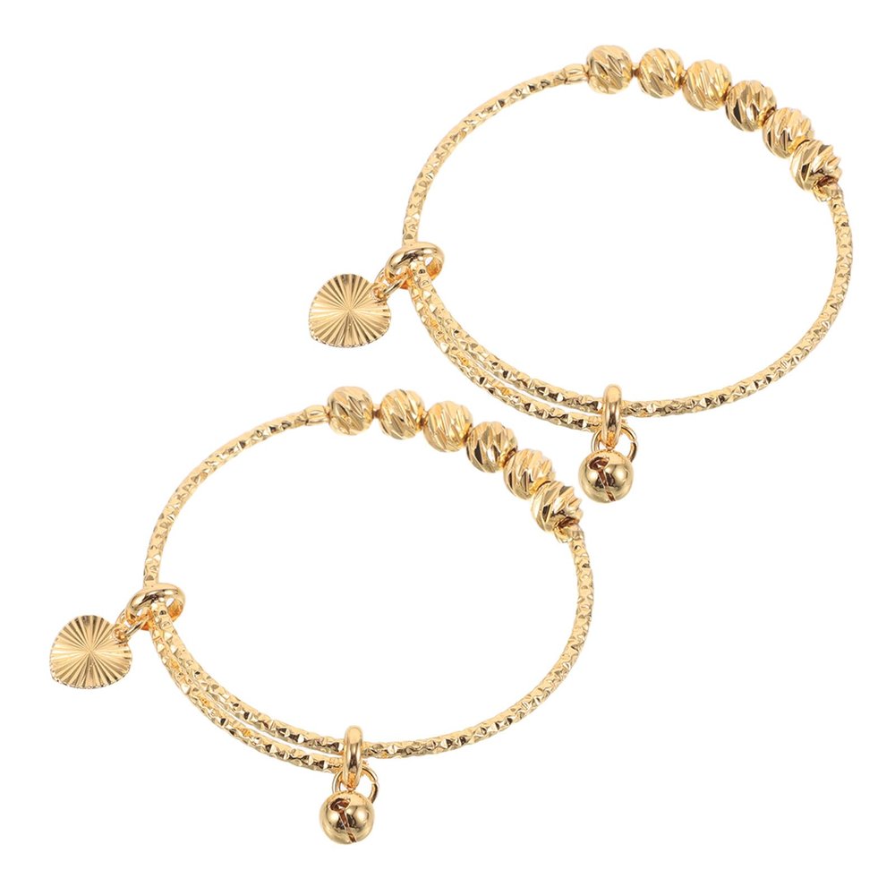 BESPORTBLE 2pcs Baby Jewelry: Baby Beaded Bracelet Bangles Adjustable for Infant Girls - Golden Plated Toddler Bangle No Damage for Birthdays Christenings
