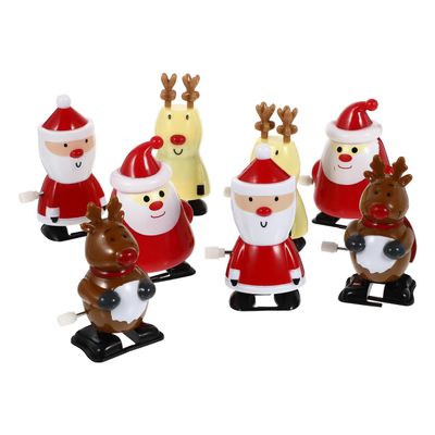 COOLHIYA 8pcs Wind-up Christmas Clockwork Santa Reindeer Playthings with Smooth Edges Interactive Stocking Stuffers for Holiday Fun and Imaginative Play