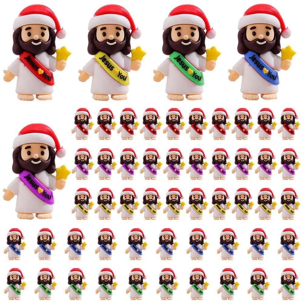50PCS Little Jesus Figures, Christmas Mini Jesus Figurines in Bulk, Rubber Tiny Jesus Love You Figures to Hide and Seek Religious Gifts for Easter Egg Fillers Stuffers, Christ Party Favors, Baptism