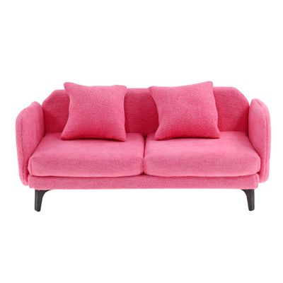 1:12 Dollhouse Colth Couch, Miniature Modern Double Sofa with Pillows, Dollhouse Simple Couch Furniture Accessories for Living Room Bedroom (Pink)