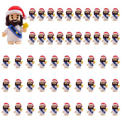50 Pcs Little Jesus Figures, Jesus Love You Mini Rubber Toys, Multicolor Tiny Miniature Figurines in Bulk, Christmas Religious Party Favors Sunday School Religious Party Share Gifts (Blue 50pcs)