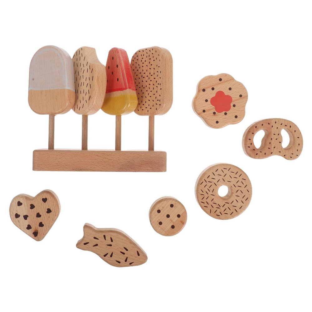 Abaodam 1 Set Ice Cream Play Set: Kids Kitchen Playset with Wooden Ice Cream Donut Stick Popsicle Egg - Simulation Food Pretend Role Play Kitchen Accessories for Children