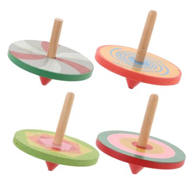 COOLHIYA 4pcs Colorful Wooden Spinning Tops for Safe Non-Toxic Peg-top to Enhance Hand-Eye Coordination and Cognitive Development Random Colors Included Random Color