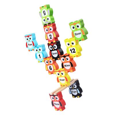 COOLHIYA Colorful Owl-Shaped Wooden Building Blocks for Educational Stackable to Develop Balance Patience Imagination Safe Smooth Surface Preschool for Boys