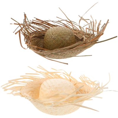 Milisten 2pcs Funny Straw Hawaiian Hat - Straw Beach Party Prop - Tropical Woven Sun Visor Hat - for Women Bucket Cap Outdoor Vacation