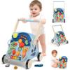 CHIAKBDK 2 in 1 Wooden Baby Walker and Activity Center for Girls Boys Sit-to-Stand Learning Toy Kids Montessori Educational Push Toys with Music Detachable Busy Keyboard for Toddlers Blue view 1