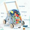 CHIAKBDK 2 in 1 Wooden Baby Walker and Activity Center for Girls Boys Sit-to-Stand Learning Toy Kids Montessori Educational Push Toys with Music Detachable Busy Keyboard for Toddlers Blue view 2