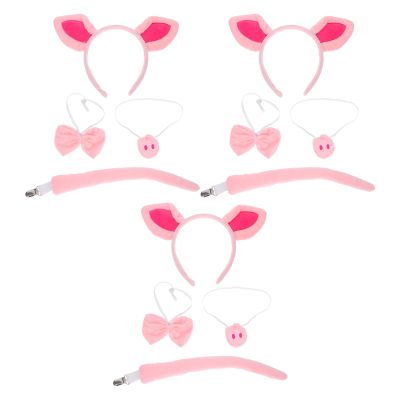 BESPORTBLE 3 Set Pig Animal Costume Accessories Pig Ear Headband Tail Nose And Bow Tie For Halloween Christmas Theme Parties And Cosplay Events