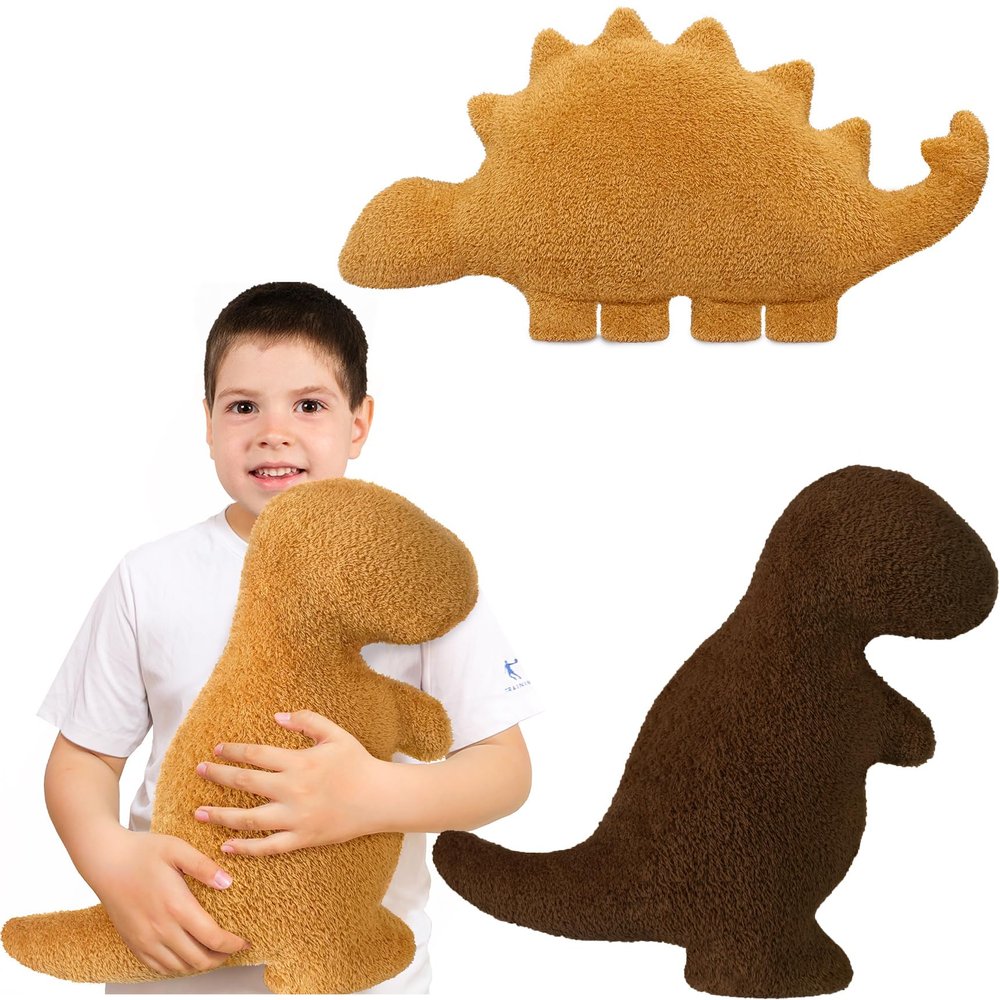 Aiideals Dino Nugget Pillow with Chocolate Dino Pillow Plush for Birthday Gifts, Chicken Dinosaur Nuggets Plush Pillow Funny Gifts for Boys Girls, Dinosaur Stuffed Animals (Large, 3Pcs)