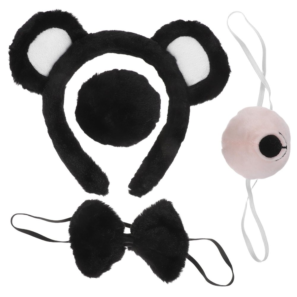 BESPORTBLE 1 Set Bear Cosplay Headbands with Plush Ears Hairbands Bow Tie Tail for Halloween Animal Themed Costume Party Decorations Accessories