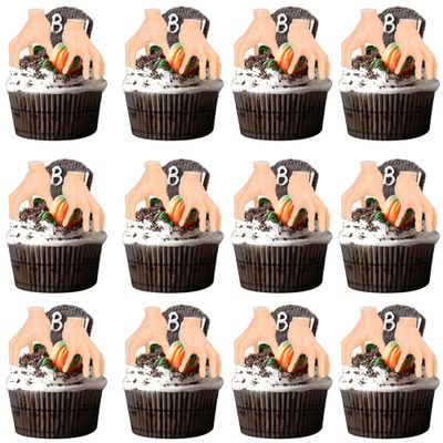 36 PCS Gothic Hand Cupcake Toppers Plastic Horror Halloween Cupcake Picks Creepy 3D Mini Hand Cupcake Decorations for Halloween Theme Gothic Birthday Spooky Party Cake Decorations Supplies