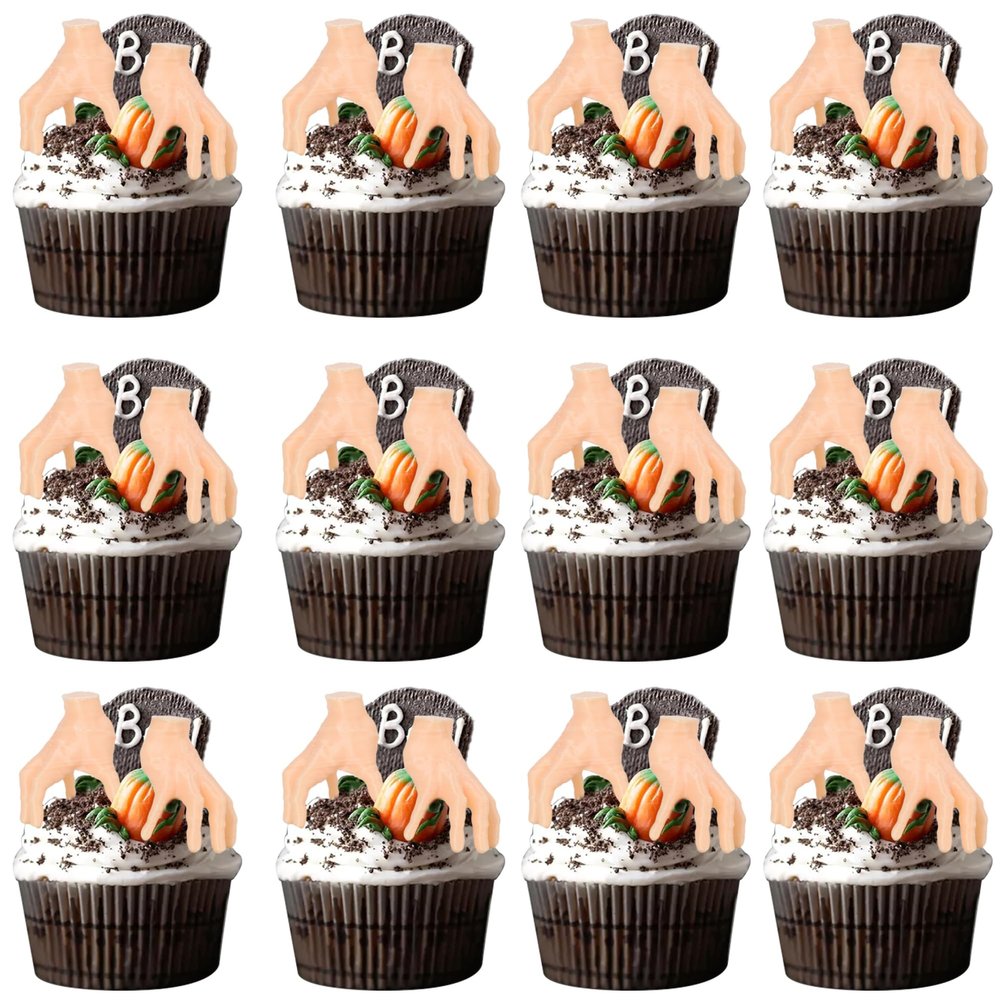 36 PCS Gothic Hand Cupcake Toppers Plastic Horror Halloween Cupcake Picks Creepy 3D Mini Hand Cupcake Decorations for Halloween Theme Gothic Birthday Spooky Party Cake Decorations Supplies
