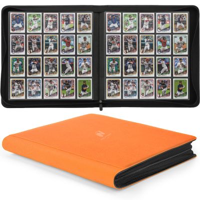 1280+ Cards 20 Pocket Card Binder Collector Card Album Trading Card Binder Ringless Trading Card Album Side Loading Compatible with TCG, Game & Sports Cards (Orange)