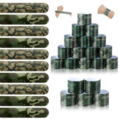 Camo Slap Bracelets Assorted Army Slap Wristbands Snap Bracelets Green Camouflage Military for Camo Theme Kid Adult Army Party Favors Goodie Stuffers Classroom Prizes Birthday Gift(2 Colors,100 Pcs)