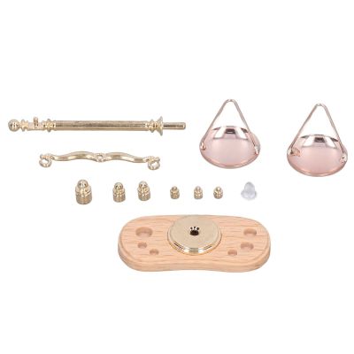 112: Retro Miniature Balance Scale, Exquisite Balance Decorative Accessories, Alloy and Composite Wood Materials with 2 Balance Pans, 6 Weights for