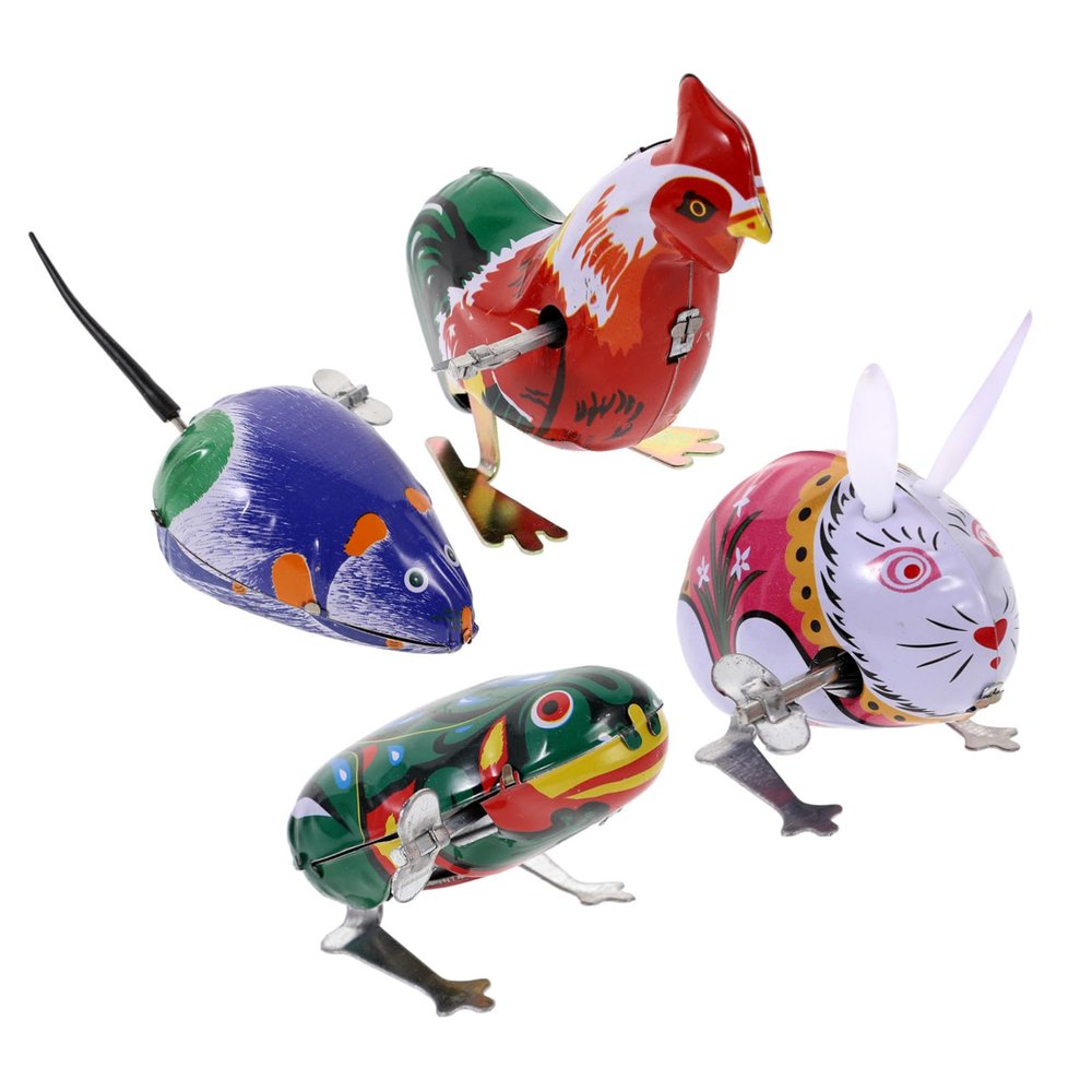 WHAMVOX 4pcs Wind-up Clockwork Animal Iron Material Jumping Action Fun for Boys and Bright Random Colors Birthday Random Color