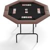 FinerFurnis Poker Table for 8 Players, Octagon Foldable Design with Collapsible Legs and Cup Holders, Casino Quality Texas Holdem and Blackjack Card Gaming Table for Adults-Brown view 1