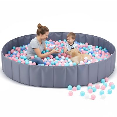 Burbell 72 x 12 Extra Large Kids Baby Ball Pool, Jumbo Ball Toddlers Game Activity Pit, Hold Over 2000 Balls, Round Folding Portable Play Pit Indoor and Outdoor, Balls Not Include(Grey)