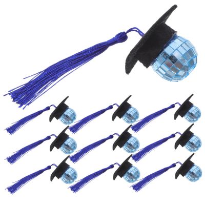 COOLHIYA 10pcs Graduation Party Cupcake Toppers with Realistic Tassels Disco Ball Cap Ornaments for University High School College Easy to Use Decorations for Graduation Season