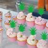 12PCS Green Glitter Pineapple Leaf Cupcake Toppers, Tropical Style Celebration Cake Decoration,Great Decor for Party Desserts view 3