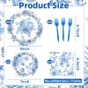 100 Pcs Blue and White Floral Tableware Party Supplies Set, Serves 25 Disposable Elegant Flower Paper Plates, Napkins, and Plastic Forks for Wedding, Bridal Shower, Birthday, Garden Tea Decorations view 2