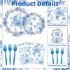 100 Pcs Blue and White Floral Tableware Party Supplies Set, Serves 25 Disposable Elegant Flower Paper Plates, Napkins, and Plastic Forks for Wedding, Bridal Shower, Birthday, Garden Tea Decorations view 3