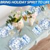 100 Pcs Blue and White Floral Tableware Party Supplies Set, Serves 25 Disposable Elegant Flower Paper Plates, Napkins, and Plastic Forks for Wedding, Bridal Shower, Birthday, Garden Tea Decorations view 4