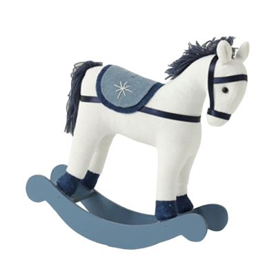 FytStycale Christmas Decoration Rocking 23x8x26cm for Children, Desk Ornament Wood Base, White Blue