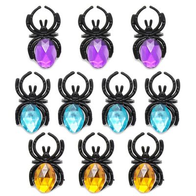 Stylebest 10Pcs Halloween Spider Gem Rings, Plastic Spider Rings Toys for Halloween Party Favors Decorations, with Random Colors for Costume Party and Class Events
