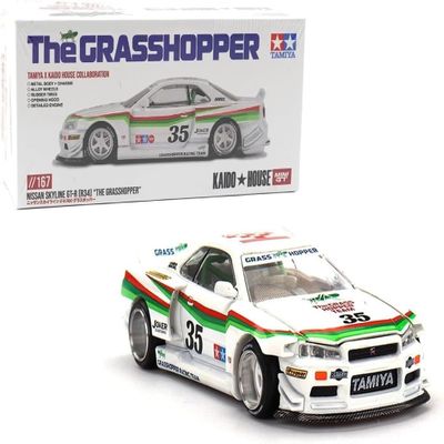 1:64 Diecast Model Car Compatible with Nissan Skyline GT-R (R34) Tamiya X Kaido House The Grasshopper V1 White Limited Edition by Kaido House x Mini GT KHMG167