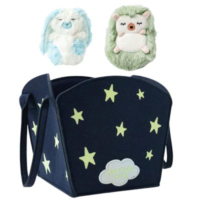 Slumberkins Glow in The Dark Tote with Hedgehog Mini Plush & Sky Bunny Mini Plush Holiday Basket with Cuddly Plush Toys for Kids Encourages Confidence & Imaginative Play