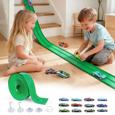 Flexible Race Track for Kids 15ft, FALDAA Toddler Car Tracks Compatible with Hot Wheels 1/64 Scale, Flextrack with 12 Cars and 4 Suction Cups, Portable Toy Car Ramp Sets for 3 Year Old+