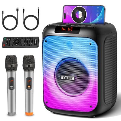 Karaoke Machine for Adults with 2 Microphone, 120W Portable Bluetooth Speaker with Lights for Adult & Kids, Karaoke Microphone with PA System Supports USB/TF/FM/AUX for Home Party, Home System Package