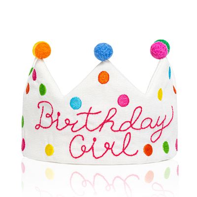 Baby Birthday Girl Crown 100% Natural Fiber Linen Birthday Girl Hand Embroidered hat, Reusable Confetti Dots Party Hat, Girl First Birthday Crown With Wool Balls for Girls Kids Birthday Party Decor